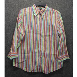 Lauren Ralph Lauren 100% Linen Size L Pink Green White Stripe 3/4 Sleeve Shirt